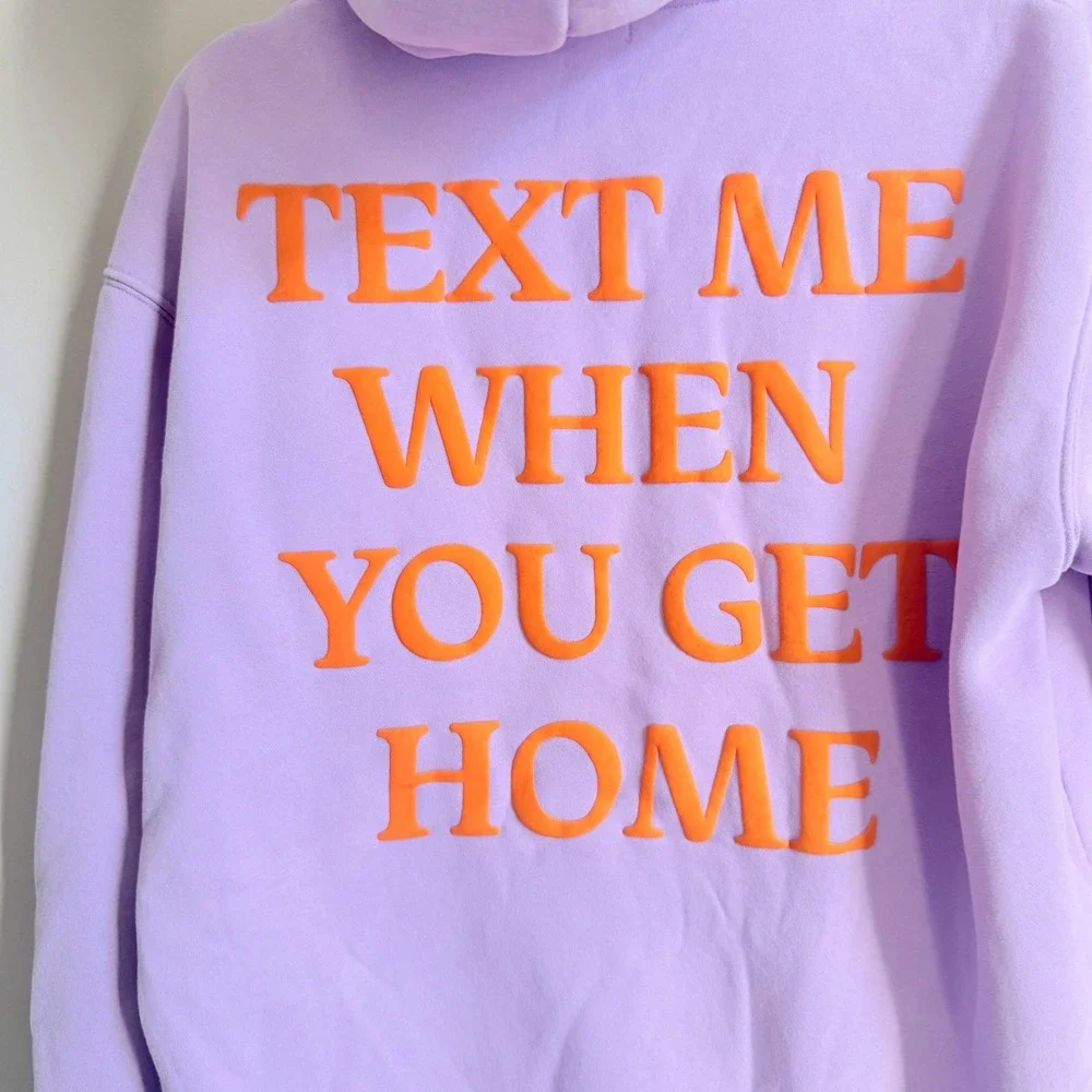 Lonely Ghost Text Me When You Get Home Hoodie Purple Orange Puff Print XL Womens